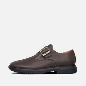 FitFlop HAGEN Mens Leather Monk Shoes - Brown with Brass Derby Buckle | Size 12